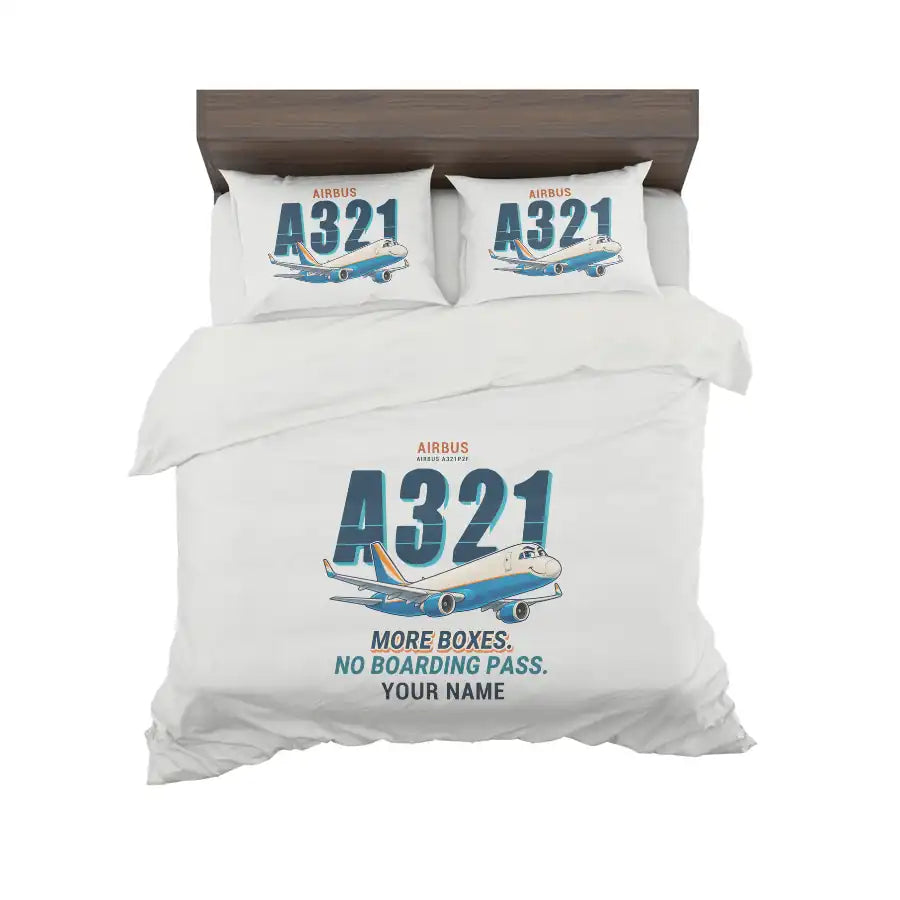 Airbus A321P2F - Cartoon + Name - Bedding Set - White