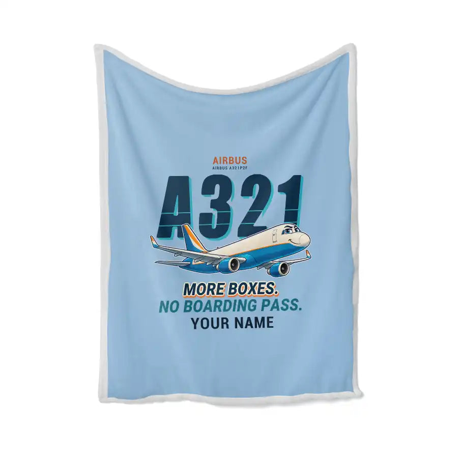 Airbus A321P2F - Cartoon + Name - Blanket - Light Blue