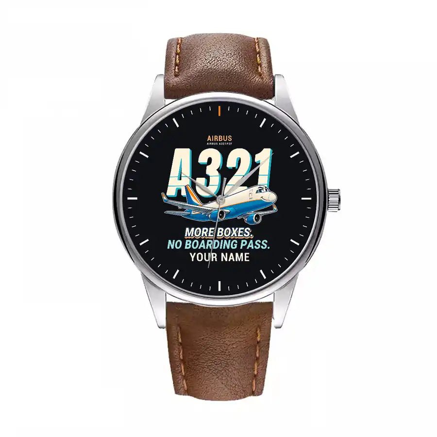 Airbus A321P2F - Cartoon + Name - Leather Strap - Brown Leather Strap
