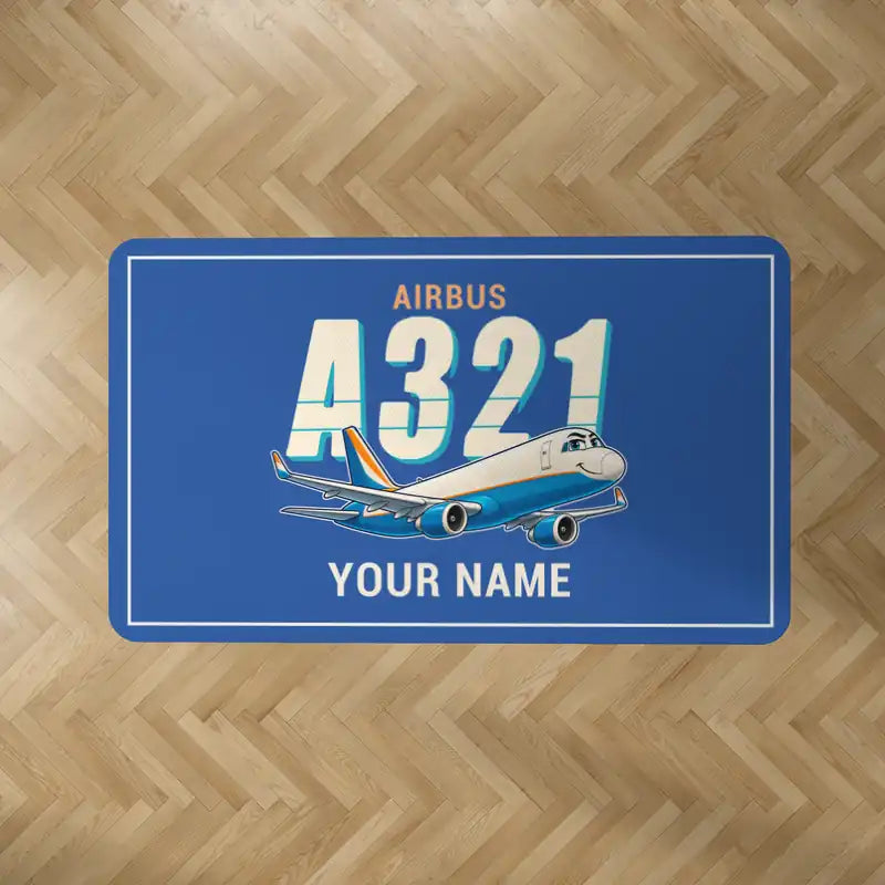 Airbus A321P2F - Cartoon + Name - Rectangle Carpet - Blue