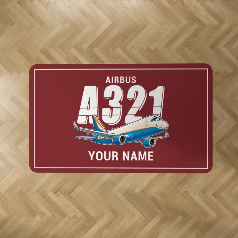 Airbus A321P2F - Cartoon + Name - Rectangle Carpet - Dark Red