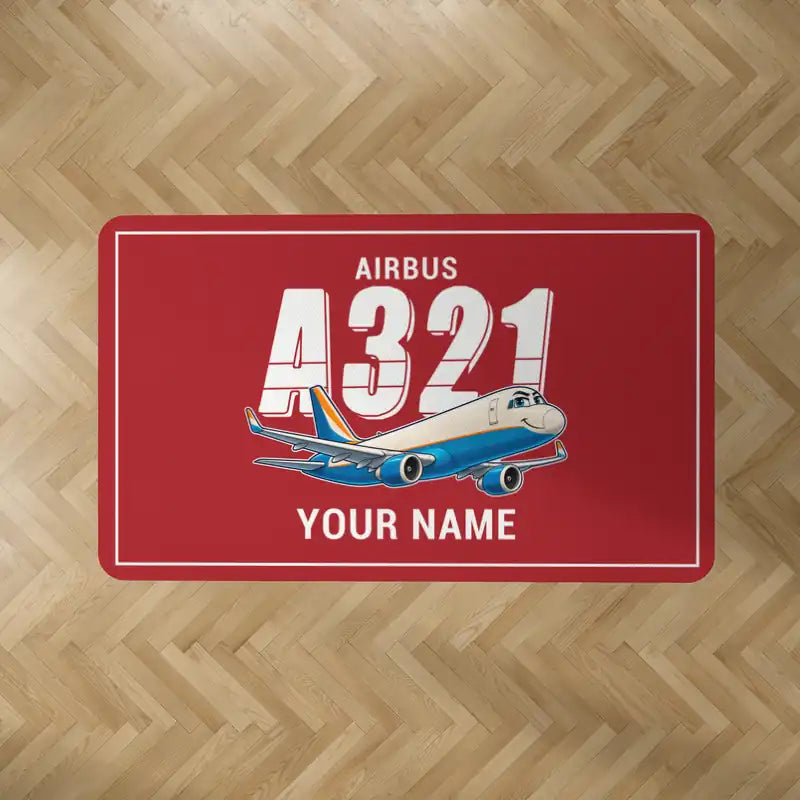Airbus A321P2F - Cartoon + Name - Rectangle Carpet - Red