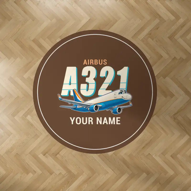 Airbus A321P2F - Cartoon + Name - Round Carpet - Brown