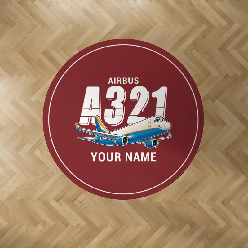 Airbus A321P2F - Cartoon + Name - Round Carpet - Dark Red