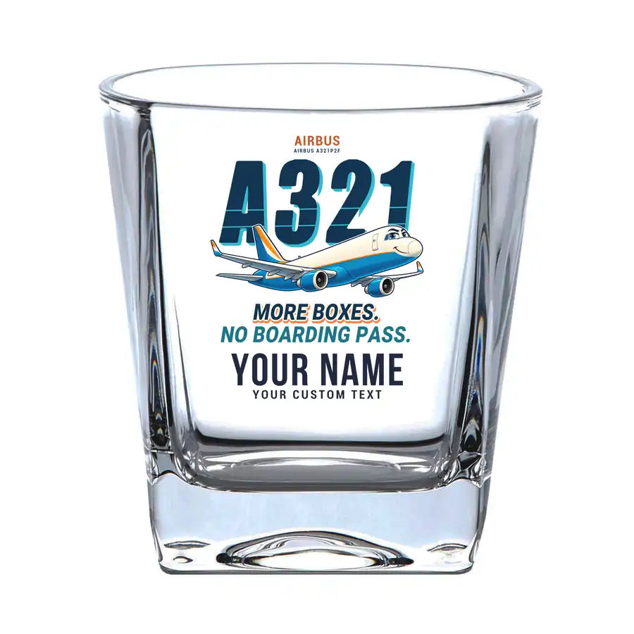 Airbus A321P2F - Cartoon + Name - Whiskey Glass