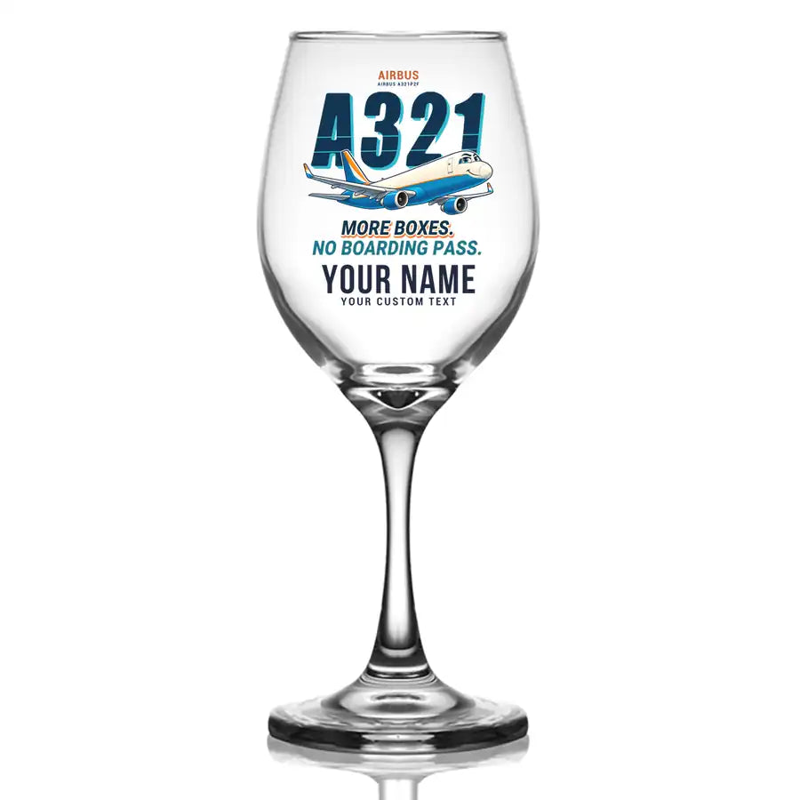 Airbus A321P2F - Cartoon + Name - Wine Glass
