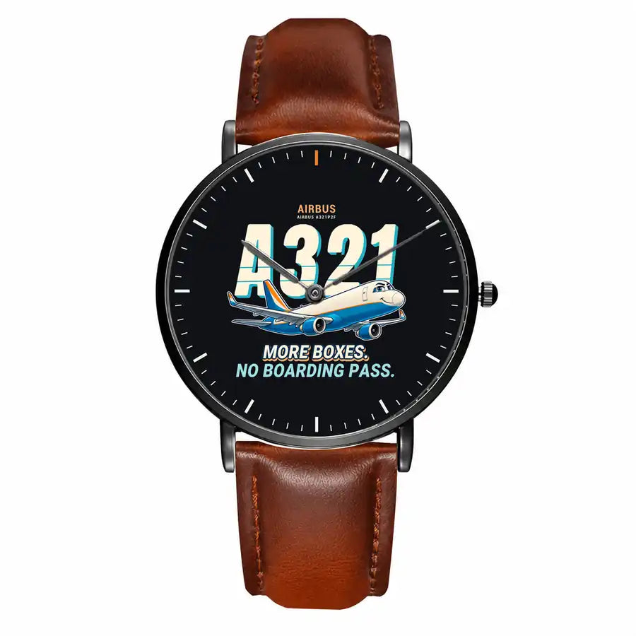 Airbus A321P2F - Cartoon - Slim Leather - Black and Brown Leather Strap