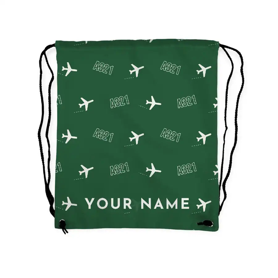 Airbus A321P2F - Drawstring Bag - 3D Pattern + Name - Green