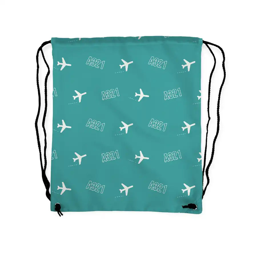 Airbus A321P2F - Drawstring Bag - 3D Pattern - Turquoise
