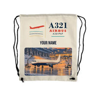 Thumbnail for Airbus A321P2F - Drawstring Bag - Classic + Name - Beige
