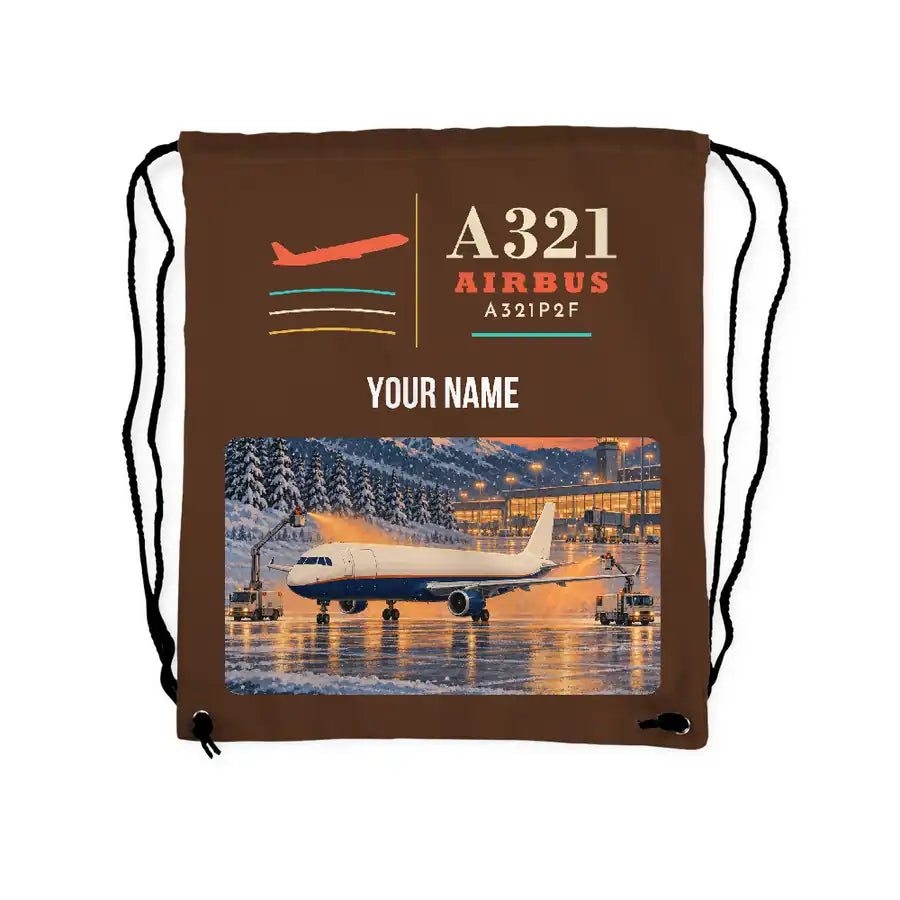 Airbus A321P2F - Drawstring Bag - Classic + Name - Brown