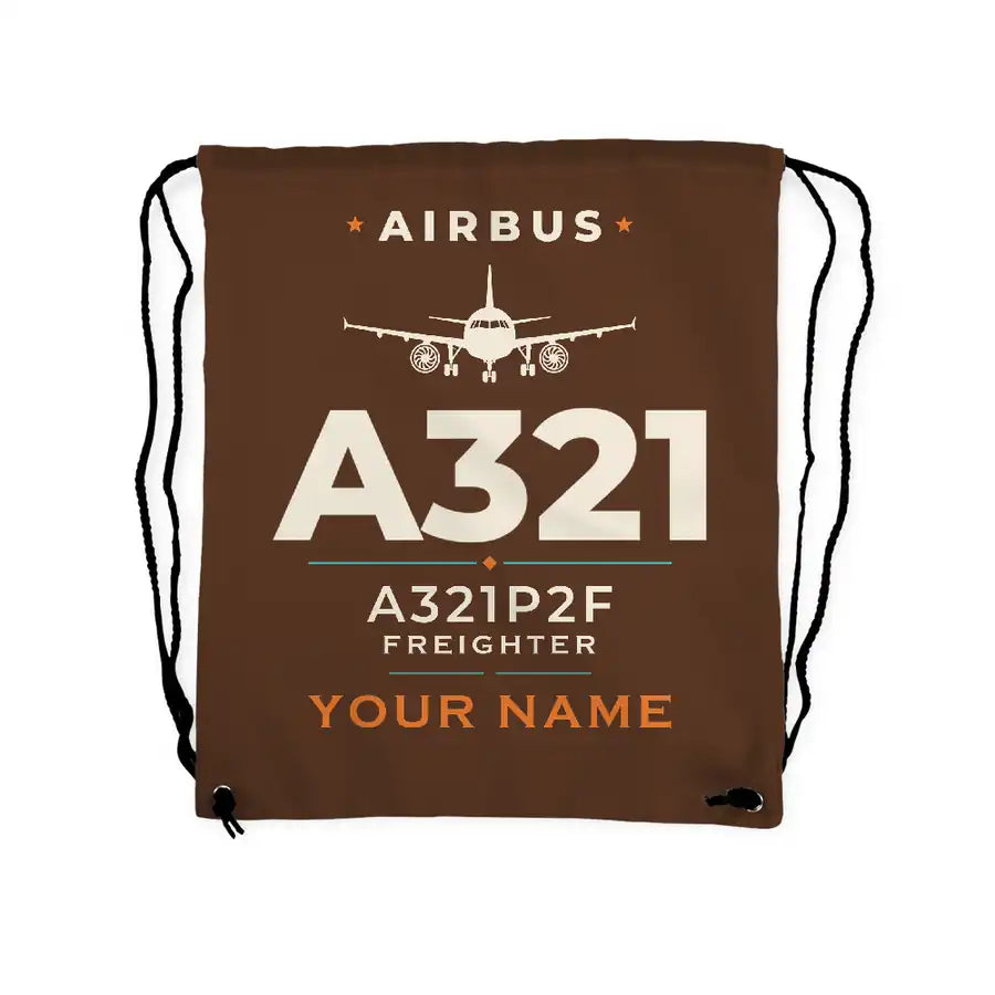 Airbus A321P2F - Drawstring Bag - Heritage + Name - Brown