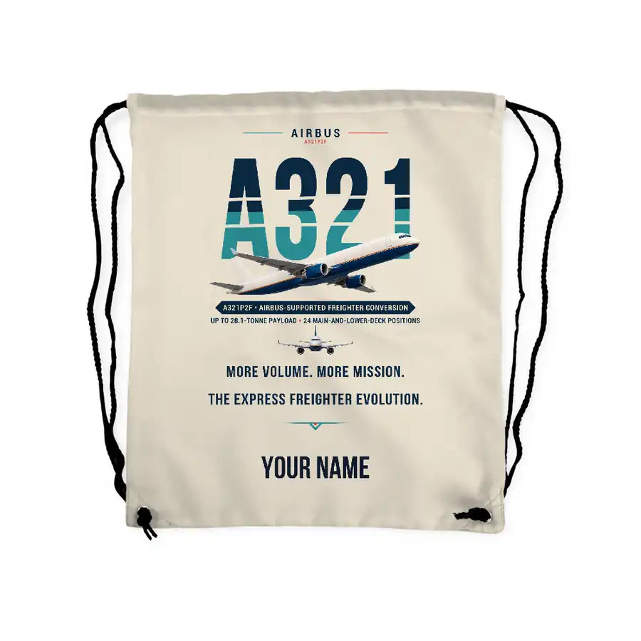 Airbus A321P2F - Drawstring Bag - Original + Name - Beige
