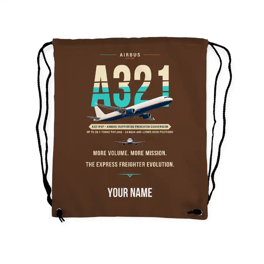 Airbus A321P2F - Drawstring Bag - Original + Name - Brown