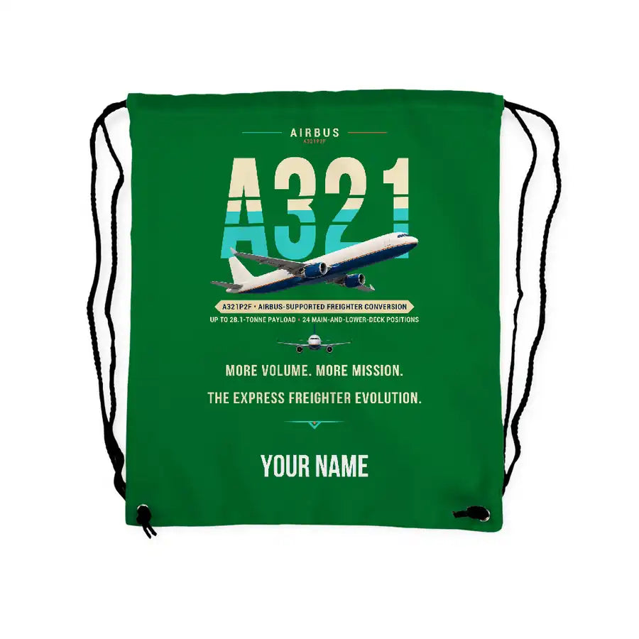 Airbus A321P2F - Drawstring Bag - Original + Name - Green