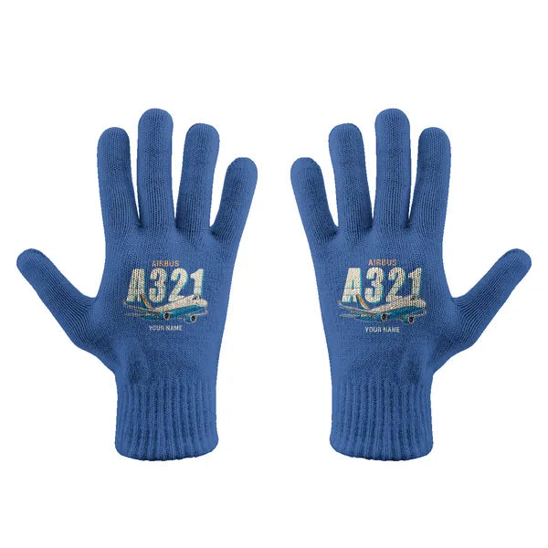 Airbus A321P2F - Gloves - Full - Cartoon + Name - Blue