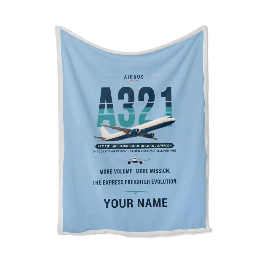 Airbus A321P2F - Original + Name - Blanket - Light Blue