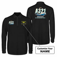 Thumbnail for Airbus A321P2F Premium Polo T-Shirts - Cartoon + Name - Long Sleeve - Black