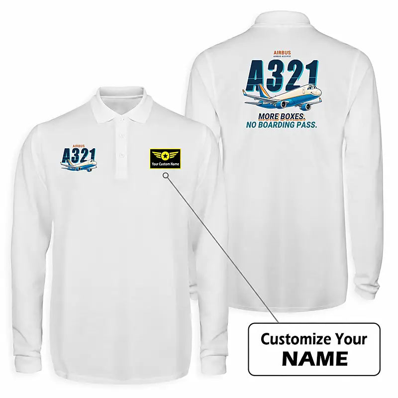 Airbus A321P2F Premium Polo T-Shirts - Cartoon + Name - Long Sleeve - White