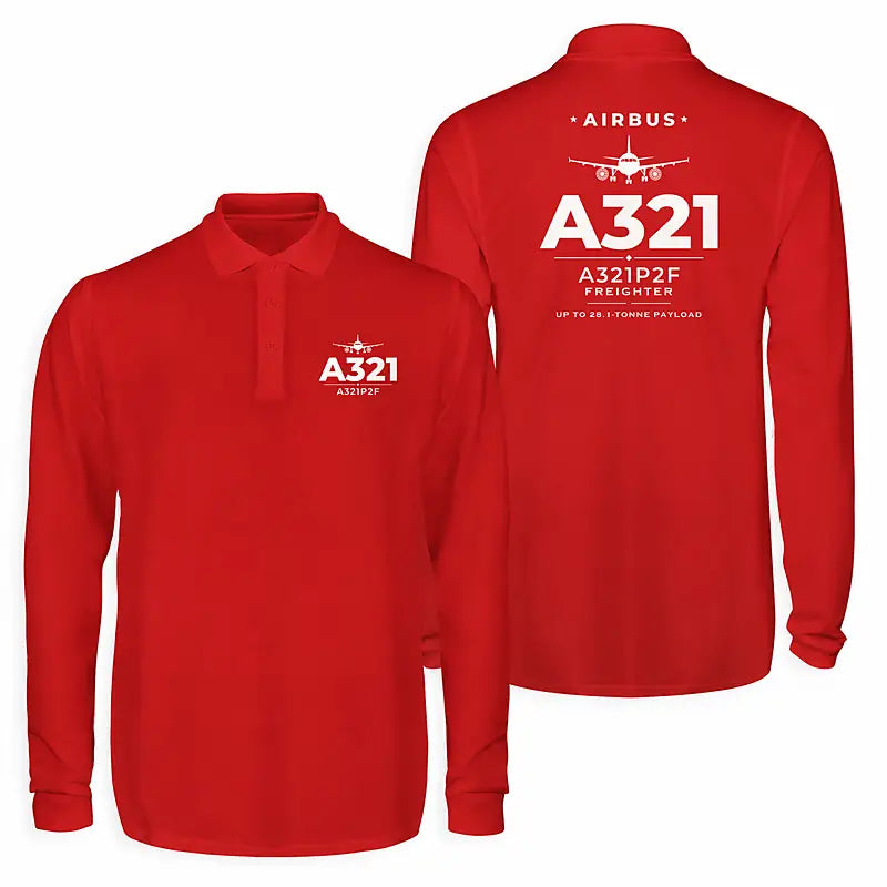 Airbus A321P2F Premium Polo T-Shirts - Heritage - Long Sleeve - Red