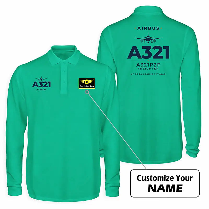 Airbus A321P2F Premium Polo T-Shirts - Heritage + Name - Long Sleeve - Green