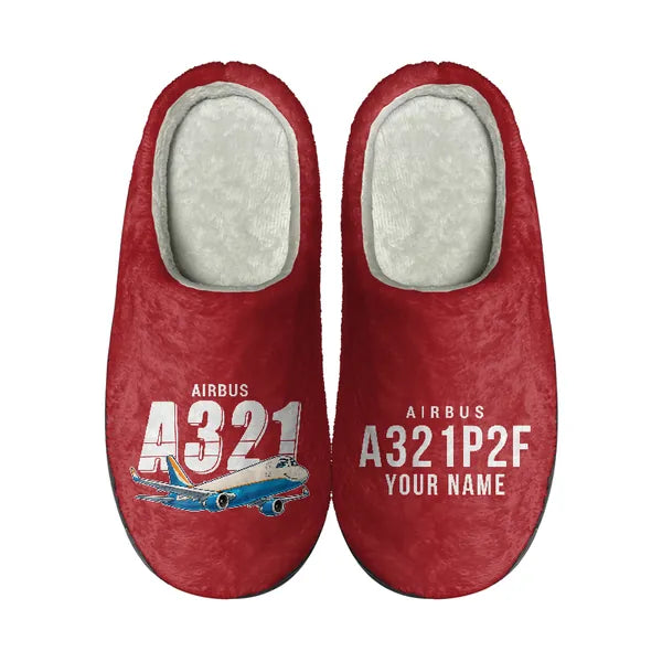 Airbus A321P2F - Slippers - Cotton - Cartoon + Name - Red