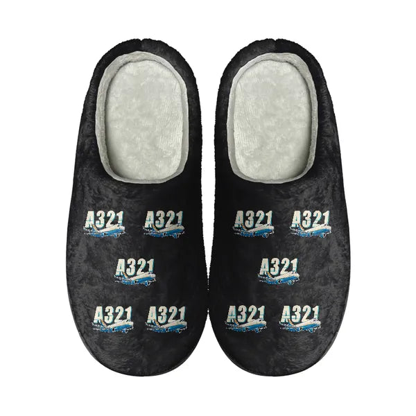Airbus A321P2F - Slippers - Cotton - Cartoon Pattern - Black