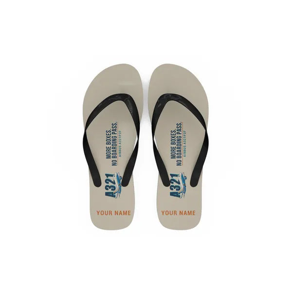Airbus A321P2F - Slippers - Flip Flops - Cartoon + Name - Beige