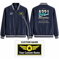 Thumbnail for Airbus A321P2F Stylish Jackets - Baseball Collar - Original + Name - Navy Blue