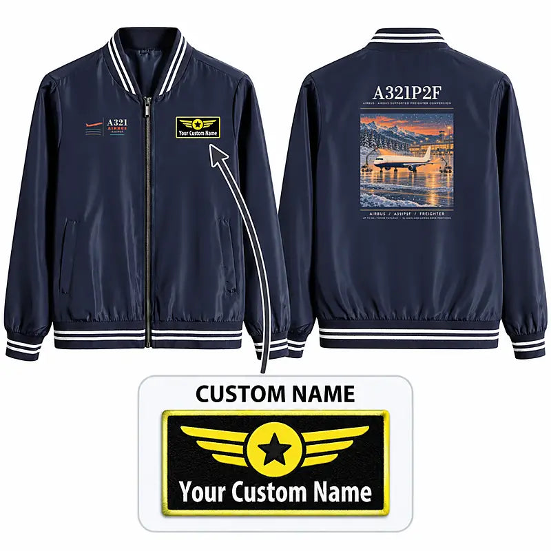 Airbus A321P2F Stylish Jackets - Baseball Collar - Poster + Name - Navy Blue