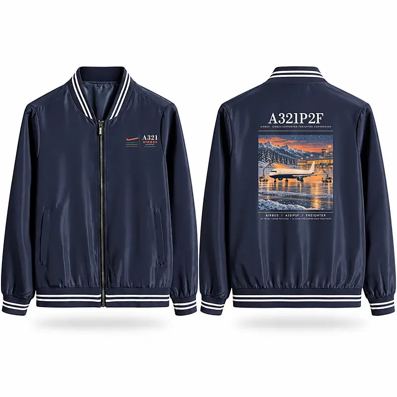 Airbus A321P2F Stylish Jackets - Baseball Collar - Poster - Navy Blue