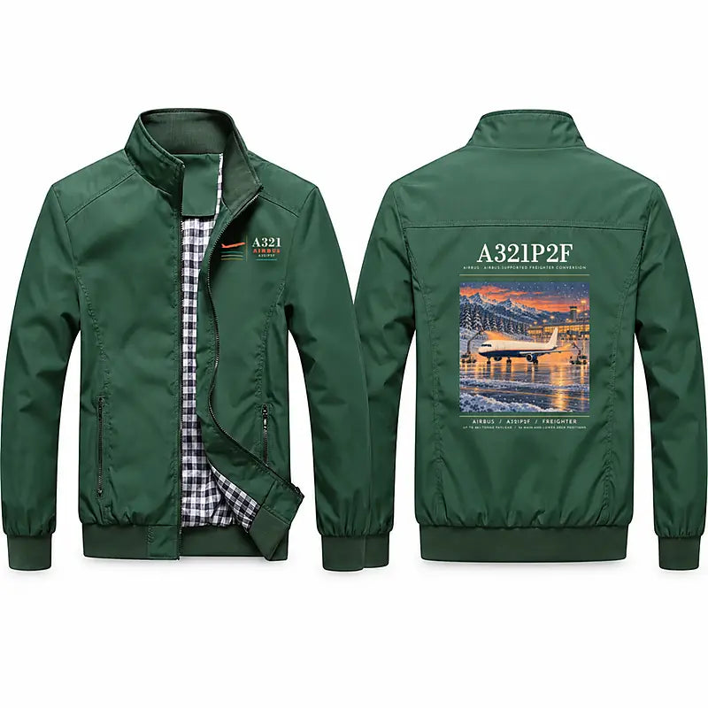 Airbus A321P2F Stylish Jackets - Stand Collar - Poster - Green