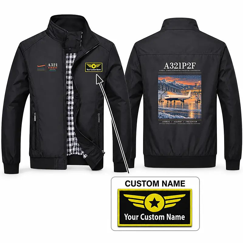 Airbus A321P2F Stylish Jackets - Stand Collar - Poster + Name - Black