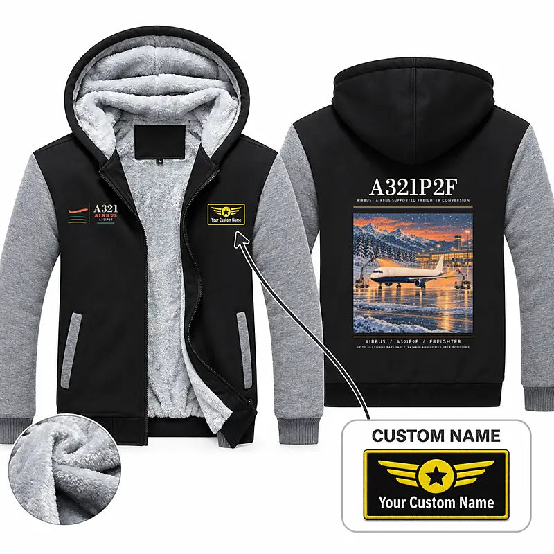Airbus A321P2F Zipped Sweatshirts - Poster + Name - Black & Gray