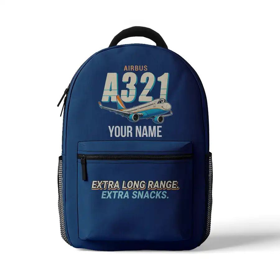 Airbus A321XLR - 3D Backpack - Cartoon + Name - Blue