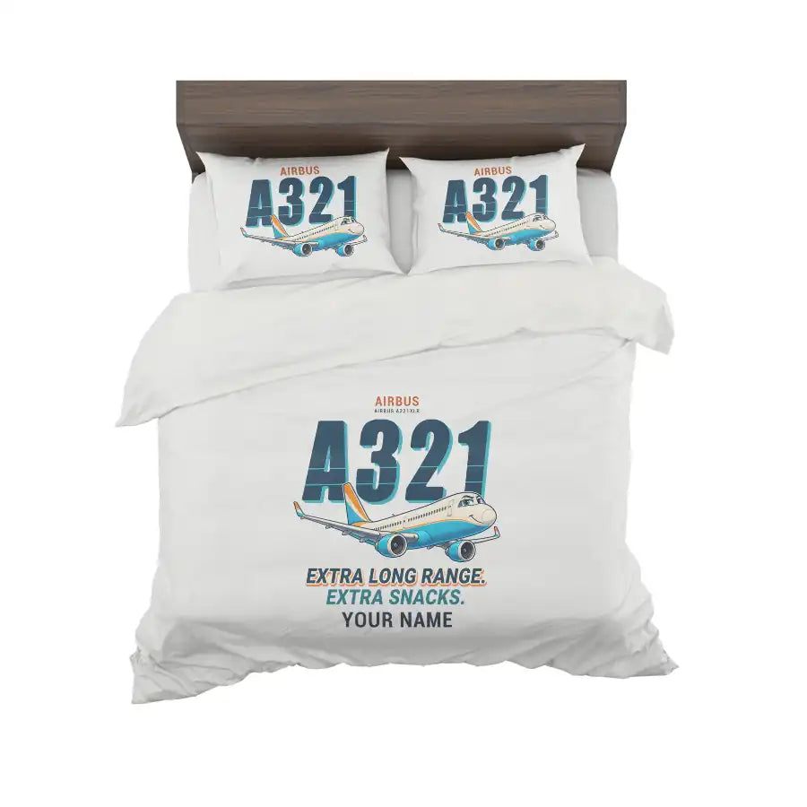 Airbus A321XLR - Cartoon + Name - Bedding Set - White