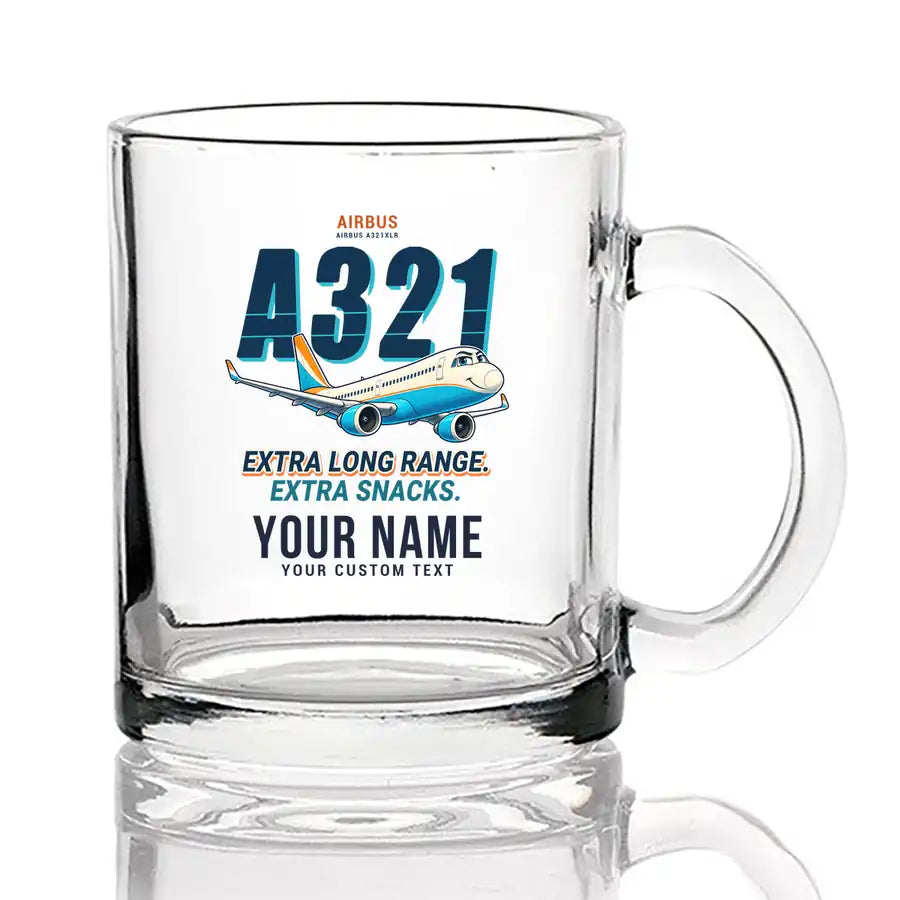 Airbus A321XLR - Cartoon + Name - Coffee & Tea Glass