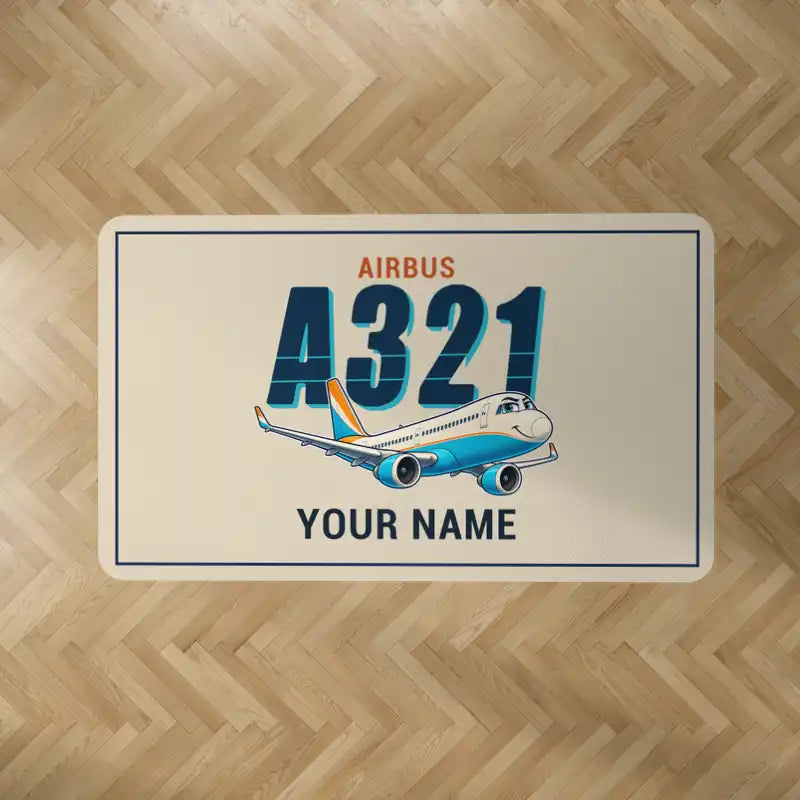 Airbus A321XLR - Cartoon + Name - Rectangle Carpet - Beige