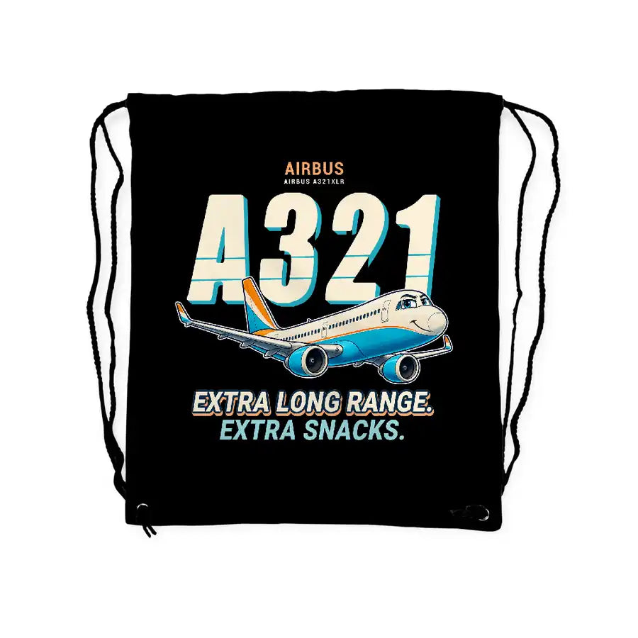 Airbus A321XLR - Drawstring Bag - Cartoon - Black
