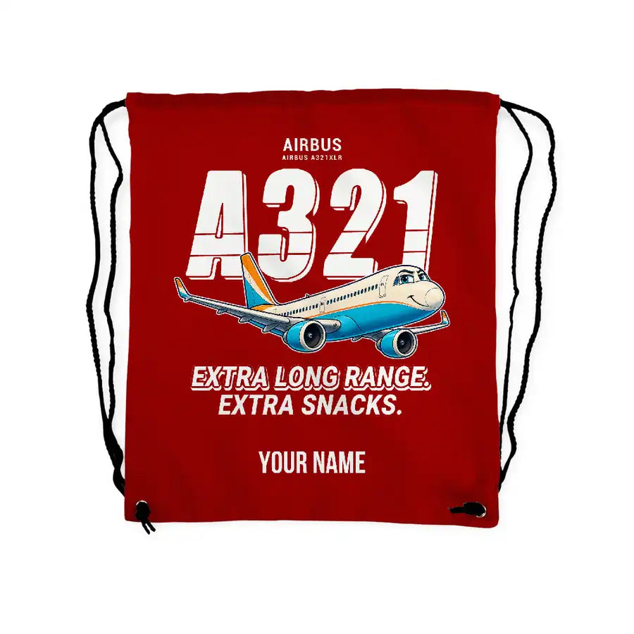 Airbus A321XLR - Drawstring Bag - Cartoon + Name - Red
