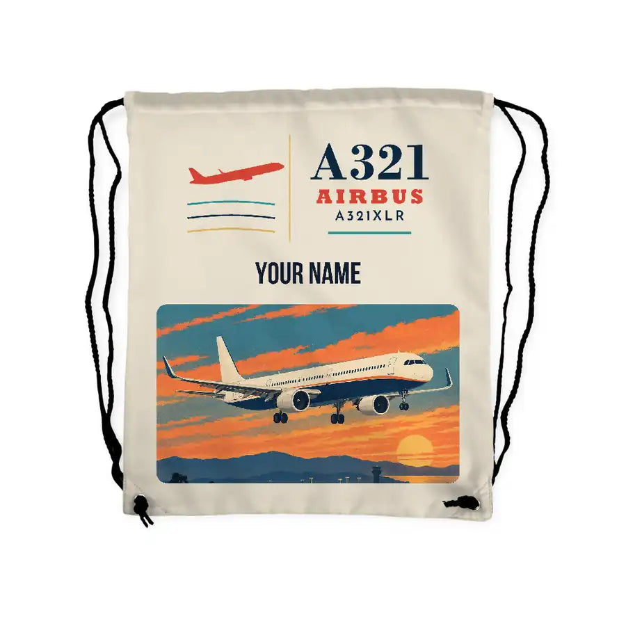 Airbus A321XLR - Drawstring Bag - Classic + Name - Beige