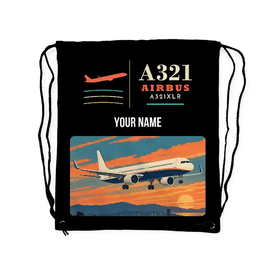 Airbus A321XLR - Drawstring Bag - Classic + Name - Black
