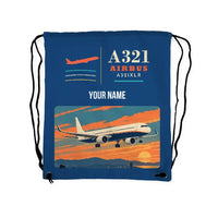 Thumbnail for Airbus A321XLR - Drawstring Bag - Classic + Name - Blue