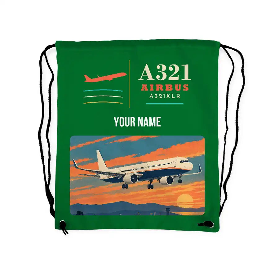 Airbus A321XLR - Drawstring Bag - Classic + Name - Green