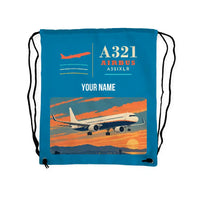 Thumbnail for Airbus A321XLR - Drawstring Bag - Classic + Name - Light Blue
