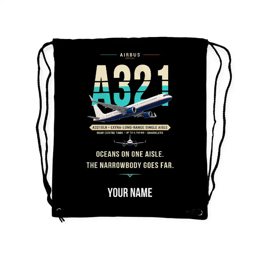 Airbus A321XLR - Drawstring Bag - Original + Name - Black