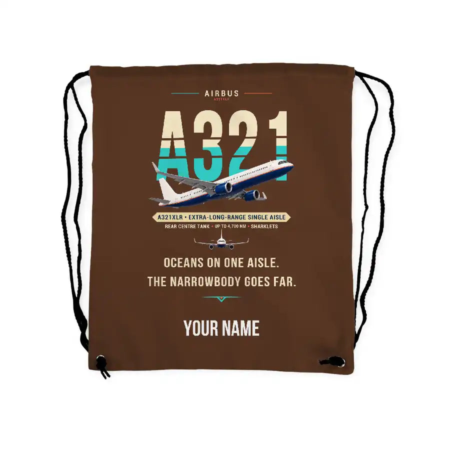 Airbus A321XLR - Drawstring Bag - Original + Name - Brown
