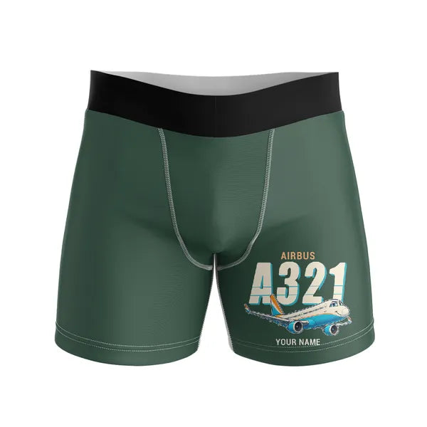 Airbus A321XLR - Men Boxers - Cartoon + Name - Dark Green