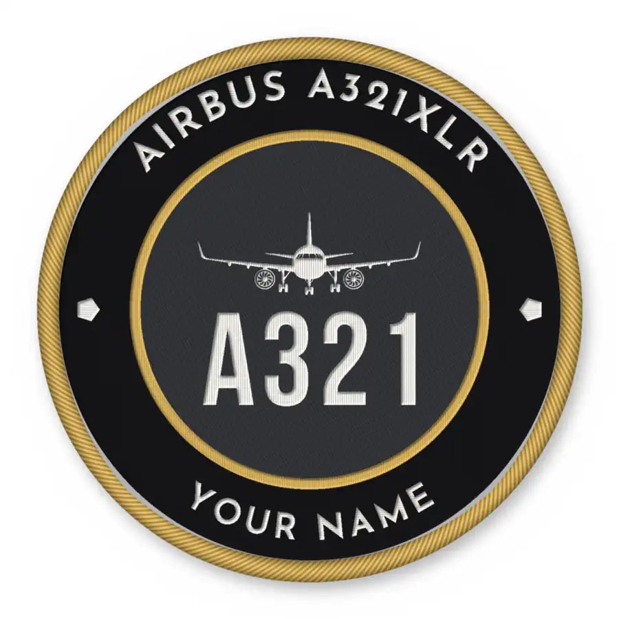 Airbus A321XLR Patches - Circle + Name - Black Gold