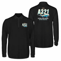 Thumbnail for Airbus A321XLR Premium Polo T-Shirts - Cartoon - Long Sleeve - Black